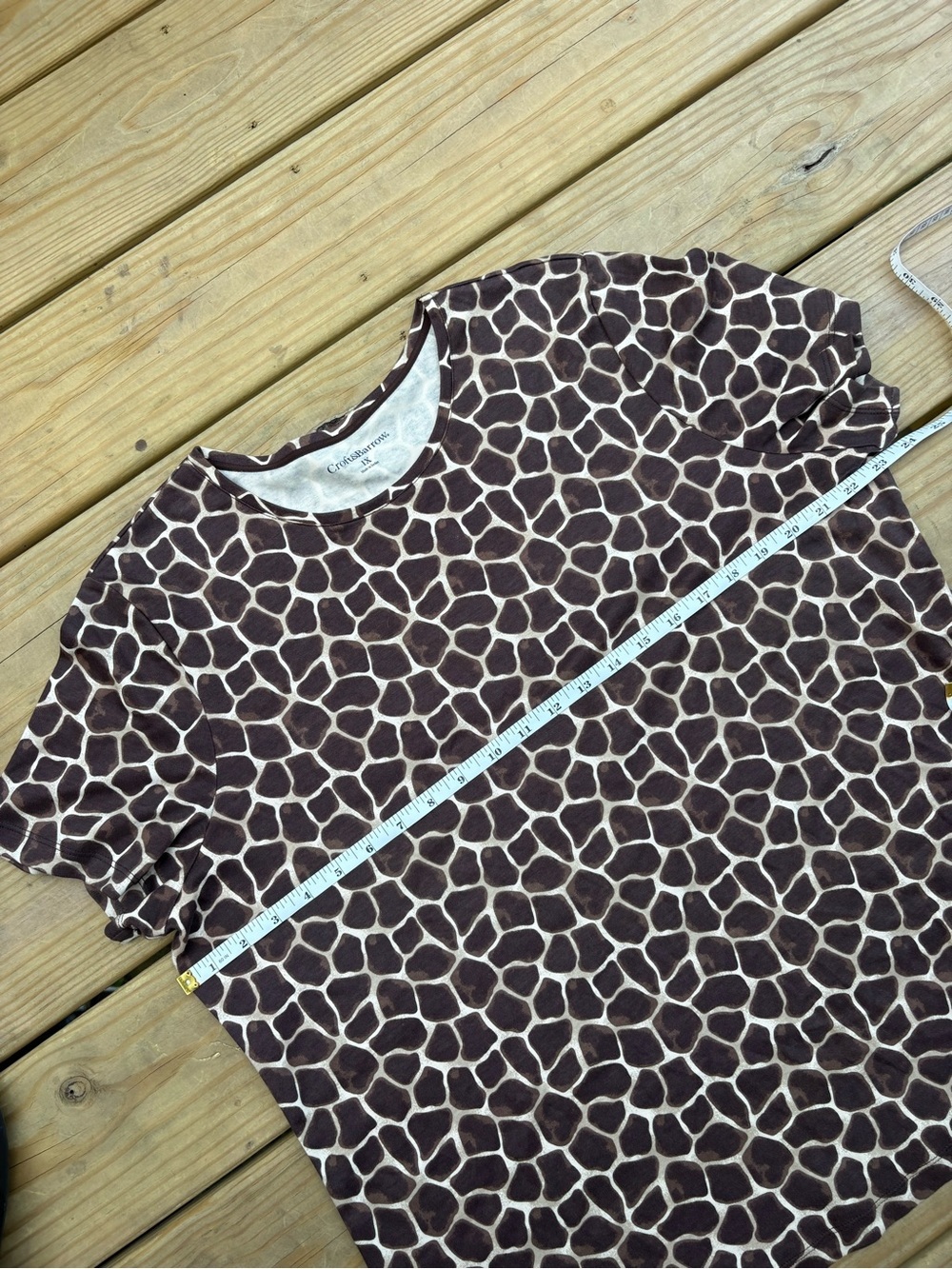 Croft & Barrow Women’s 1X Brown Giraffe Print Short Sleeve T-Shirt Top - Picture 5 of 7